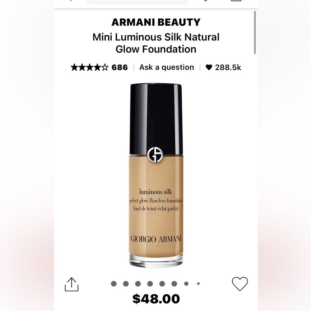 Armani Beauty Luminous Silk Glow Foundation Color:3.5 (light to Medium)
